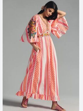 NWT Farm Rio Embroidered V-Neck Maxi Dress XXS * READ DESCRIPTION*